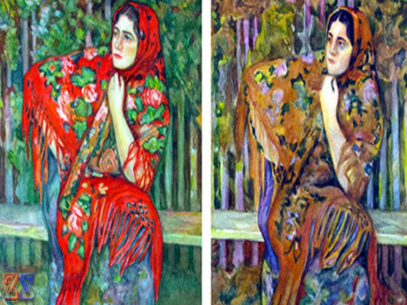 Слева - оригинал картины, справа - копия, выполненная протанопом Слева - оригинал картины, справа - копия, выполненная протанопом