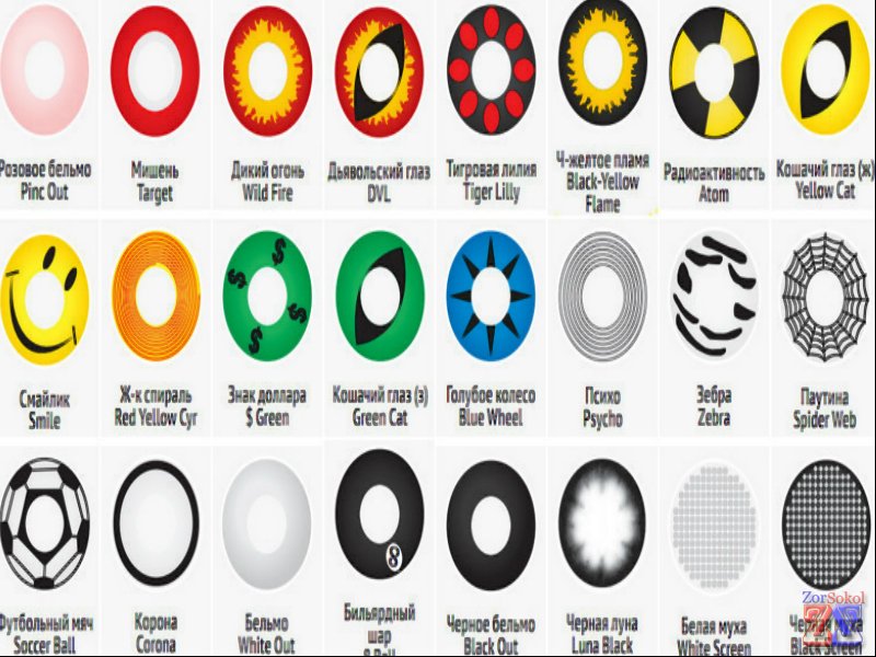 Разнообразие цветных линз Разнообразие цветных линз